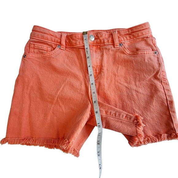 Cat & Jack Coral Orange Womens Size  XL (14) High-Rise Frayed Hem Denim Shorts - Picture 4 of 11